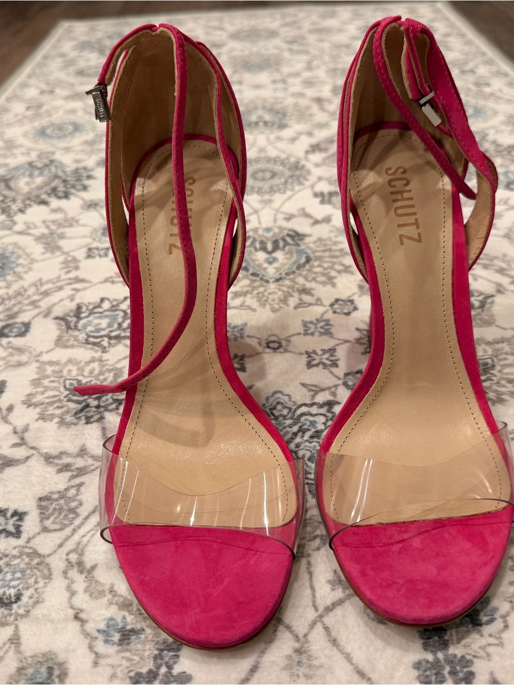Schutz Pink Suede Strappy Open Toe Stiletto Buckle Ankle Strap Heel 8.5